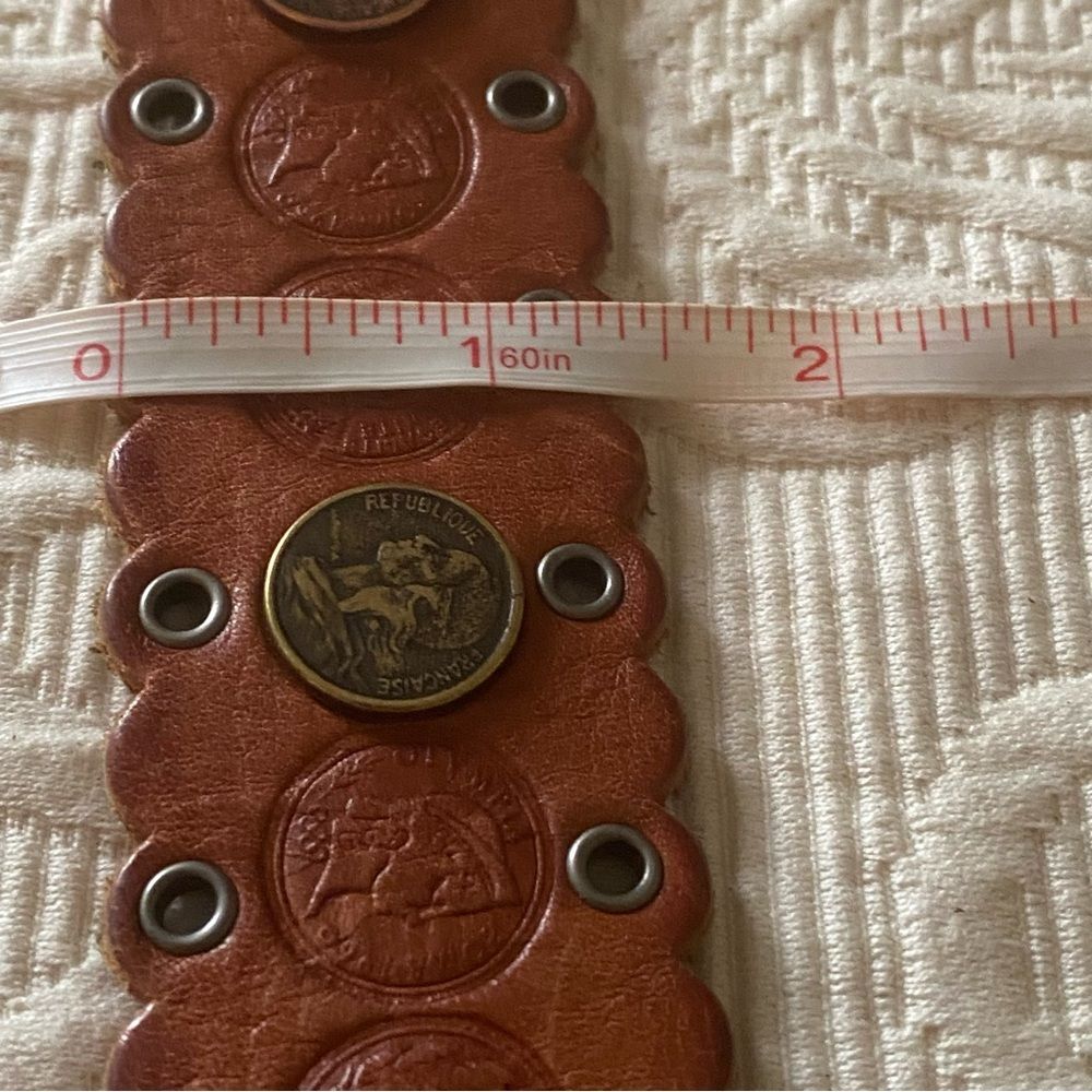 Fossil Nautical Coin Accented Brown Leather Belt Western Size Medium - Picture 7 of 7